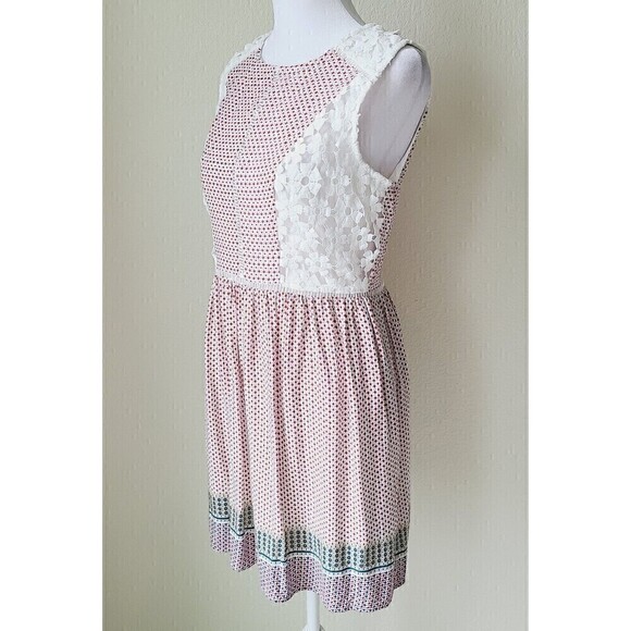 Esley Eyelet Lace Floral Dress Medium Cottagecore Fit‎ & Flare White Red - Picture 5 of 13
